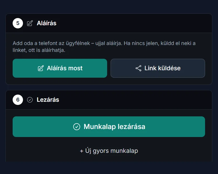 YouCRM munkalap – Aláírás és lezárás