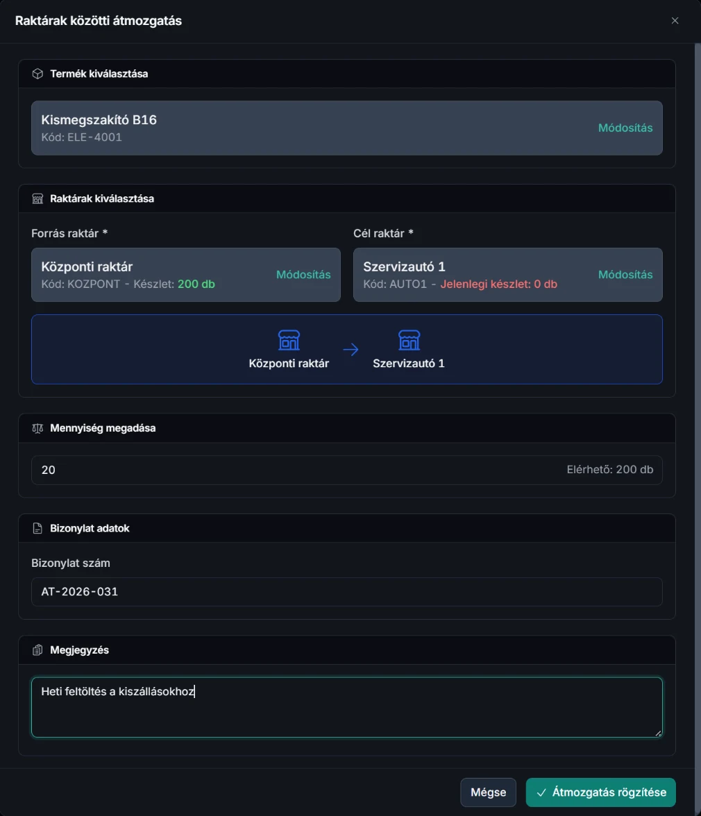 YouCRM raktár – Átmozgatás
