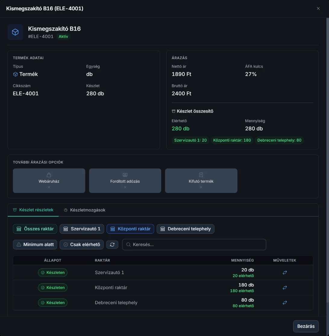 YouCRM raktár – Termék készlete